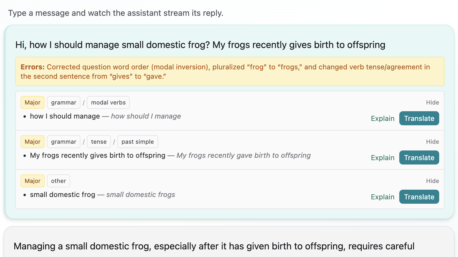 Error detection and feedback demonstration